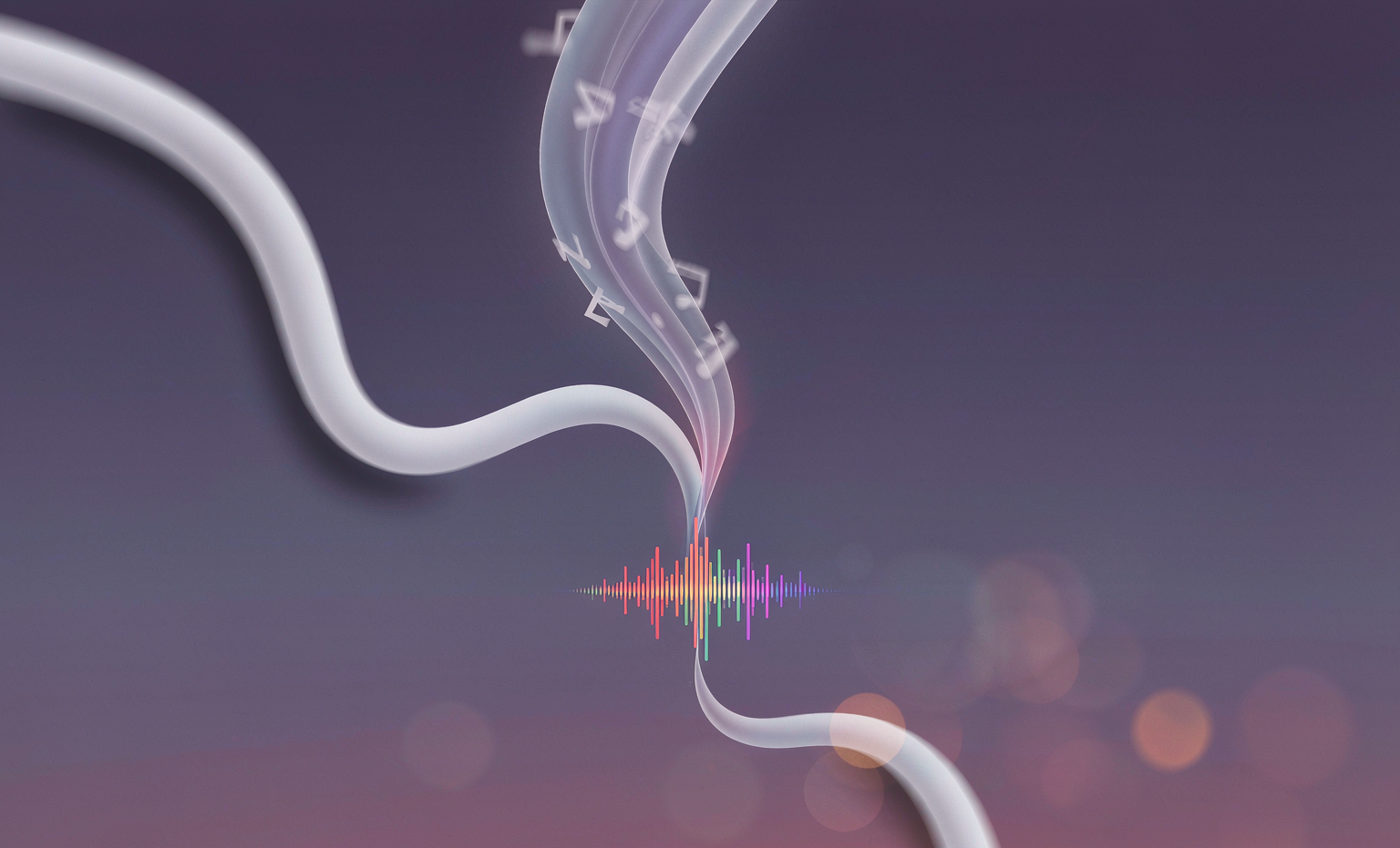 Abstract illustration of flowing lyric lines meeting a colorful soundwave, representing the range of lyric generators on LyricsMind