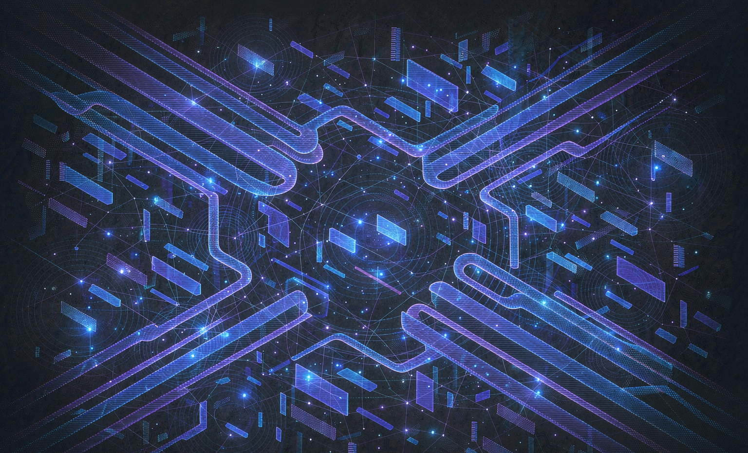 Illustration of future tech — glowing circuits and data nodes