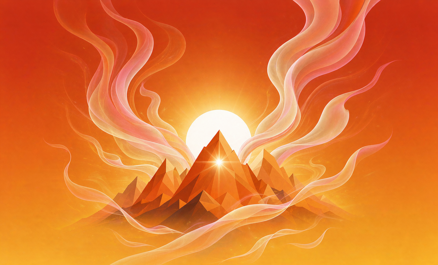 Illustration of empowerment — a rising sun behind mountain peaks