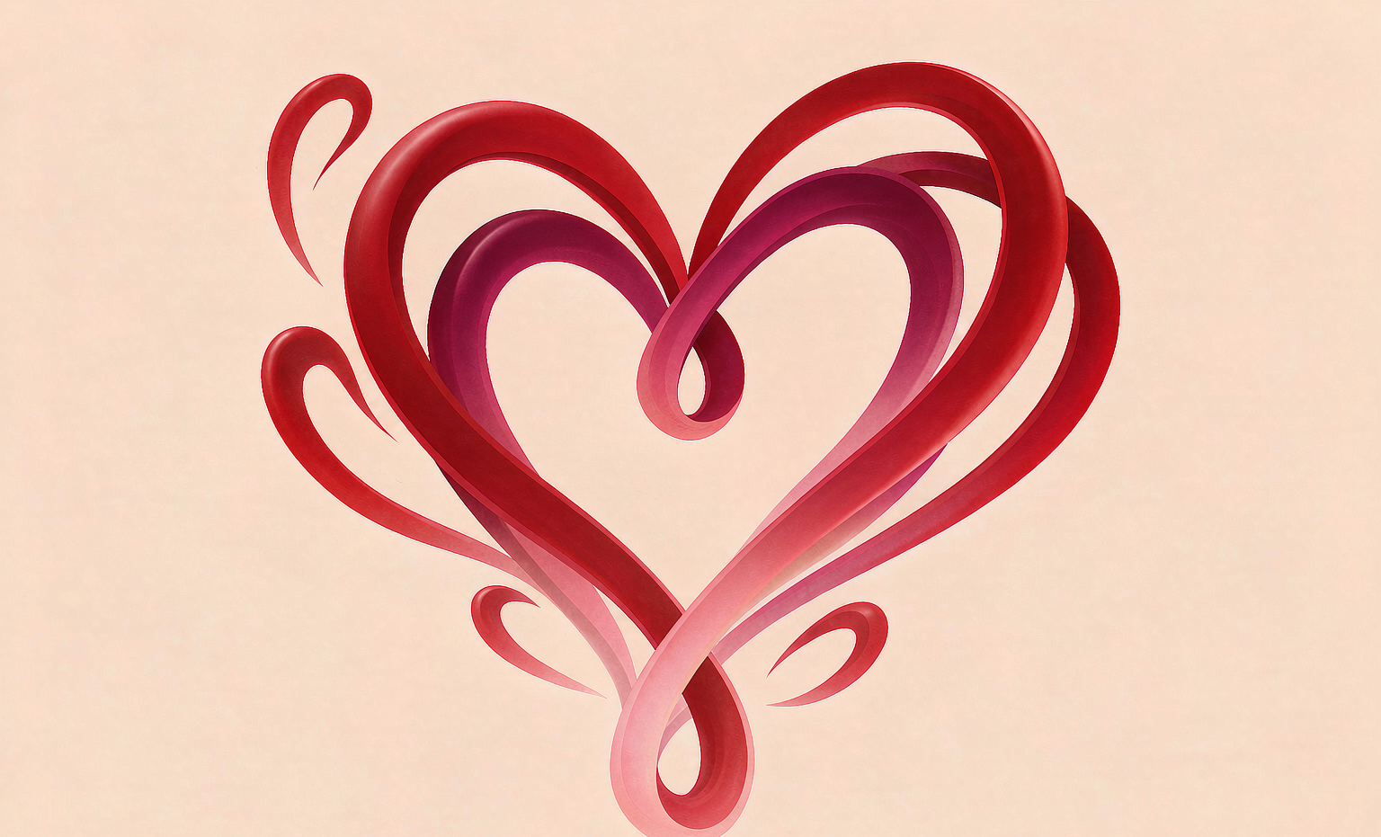 Illustration of love — intertwined heart-shaped line art in soft red and pink